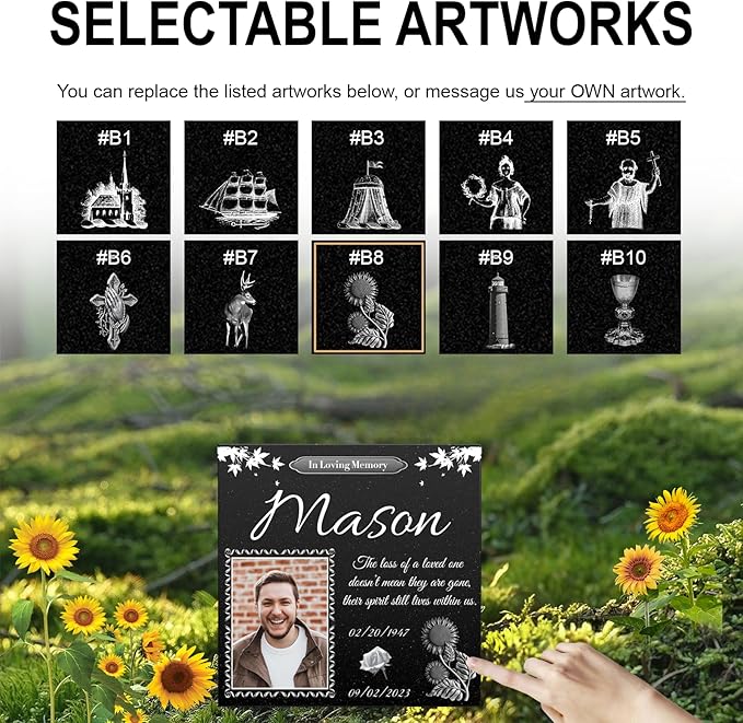 ADFSTONE Grave Stones for Cemetery for Humans- Personalized Head Stone for Graves, Photo Grave Markers, Engraved Cemetary Headstones, Picture Memorial Plaque, Marble Tombstone with Stand