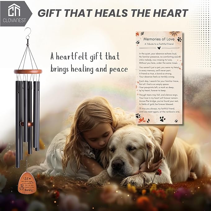 Dog Memorial Gifts for Loss of Dog, Pet Memorial Wind Chime (28 Inches), Loss of Dogs Sympathy Gift, Pet Remembrance Gift, Bereavement Gifts Dogs, Passing Away, Rainbow Bridge Gift