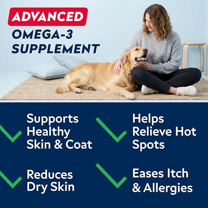 STRELLALAB Omega 3 for Dogs - (180Ct) Fish Oil Treats - Allergy & Itch Relief Skin & Coat Supplement - Dry Itchy Skin, Anti Shedding & Hot Spots Treatment - Pet Salmon Oil Chews - Chicken Flavor