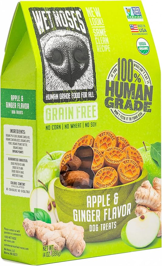 Wet Noses Organic Crunchy Dog Treats Grain Free – All-Natural, Human-Grade, Non-GMO, Healthy Training & Delicious Snacks for Dogs, for All Dog Sizes & Breeds – Apple & Ginger, 14oz (Single Pack)