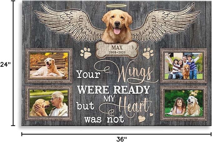 Dem Canvas Personalized Dog Memorial Canvas, Loss Of Dog Gifts, Your Wings Were Ready, Dog Memorial Gifts, Dog Death Sympathy Gifts, Custom Dog Memorial Gift For Pet Loss (36x24)