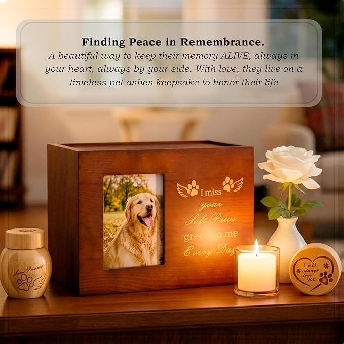 Seraphia - Pet urns for Dogs | 3-in-1| Urn for Dog Ashes Large | Pet Memorial with Photo Frame | Secure Lock | Plus a Small urn for Ashes and a Container for Hair | Dog Urn