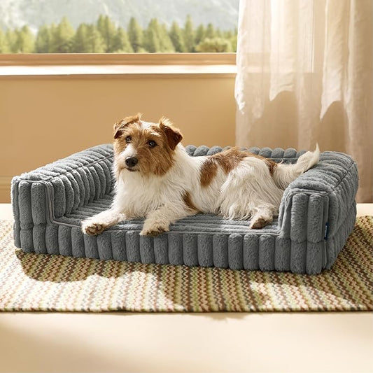 Bedsure ComfyFleece™ Orthopedic Dog Bed for Medium Dogs, Waterproof Memory Foam Medium Pet Beds with Sides, Non-Slip Bottom and Egg-Crate Foam Dog Couch Sofa with Washable Corduroy Cover, Grey