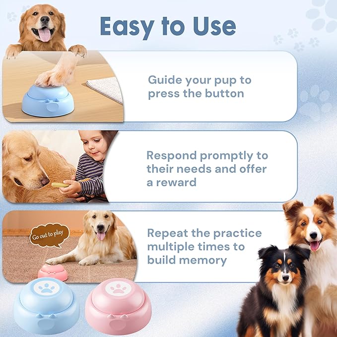 Recordable Dog Buttons, Loud 30-sec Voice Recording Buttons, Pet, Dog, Cat Buttons for Communication, Training and Talking Buttons for Small Dogs, with Mat, Training Manual, Stickers, 4 Buttons