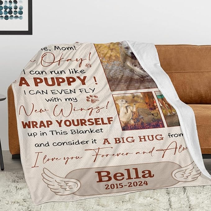 Personalized Dog Memorial Blanket with Photo:Made in USA,Custom Memorial Gifts for Loss of Dog,Cat,Pet,Sympathy Bereavement for Loss of Pet