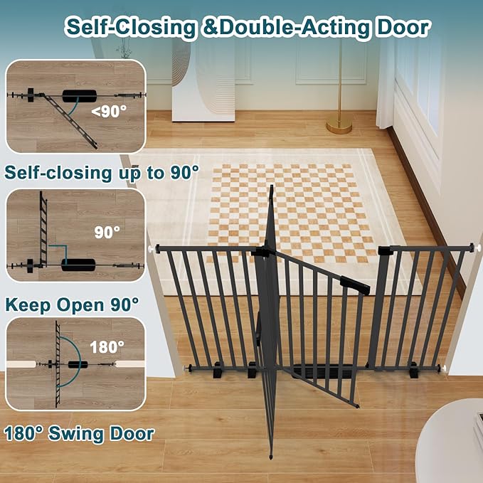 41" Extra Tall Dog Gate Indoor,30-62.5" Wide Heavy Duty Pet Gate for Doorways,Baby Gate with Walk Through and Auto Close, Pressure Mounted, Suitable for Stairs,Kitchen,Black