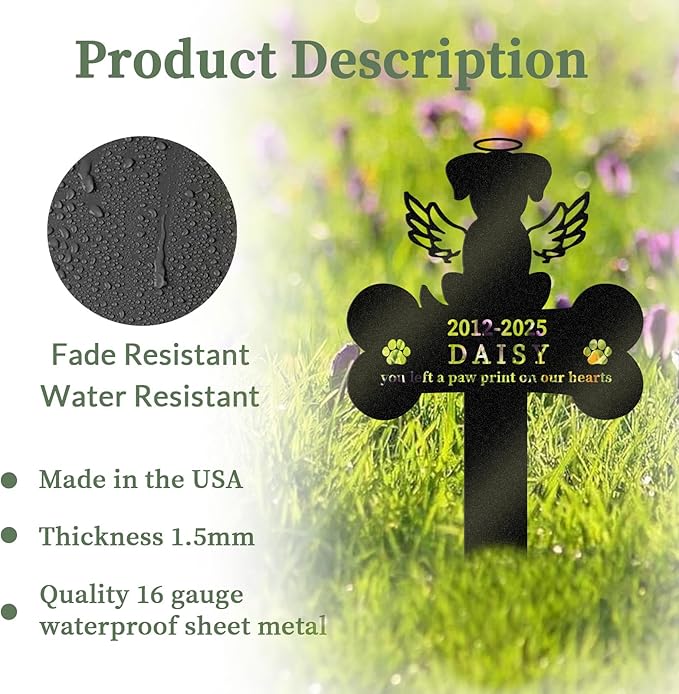 Personalized Dog Grave Markers Outdoor, Metal Waterproof Pet Grave Marker with Custom Name & Years, Pet Headstones for Dogs, Memorial Gifts for Loss of Dog (Style 1)