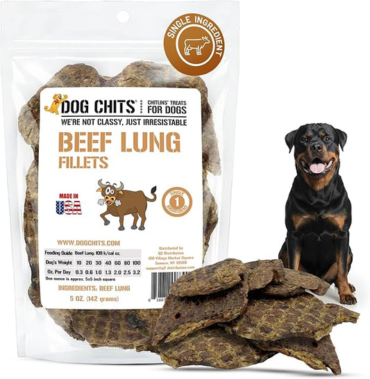 Dog Chits Beef Lung Fillets Dog and Puppy Treats – All Natural Chews for Dogs – Grain-Free, High-Protein, Low Fat Single Ingredient Dog Treat – Ideal for All Dogs – Large, 5 oz – Made in USA