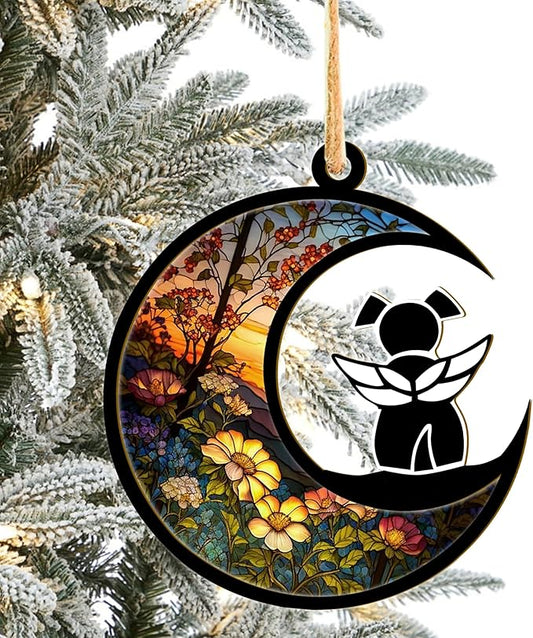 LOVELYPOD DIY Dog Ornament Suncatcher Memorial Gifts for Dog Lovers, A Black Dog with Wings on Window Hangings Suncatcher, Loss of Dog Sympathy Gift, Remembrance Gifts in Memory Dog (4 Inches)