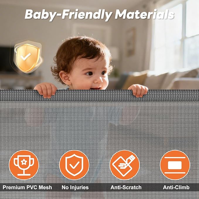 (2 Pack) Retractable Baby Gates for Doorways, Mesh Dog Gate for Stairs, Pet Gate Indoor, Extends to 55" Wide 33" Tall, Safety Toddlers Gates for Hallways, Indoor & Outdoor Use, Gray