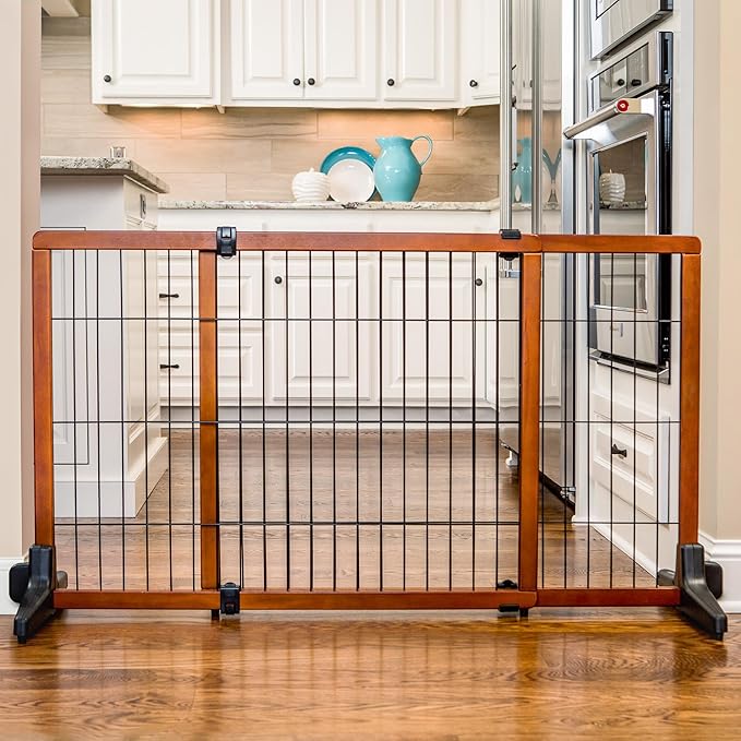 Carlson 28" Extra Tall Super Wide Dog Gate, 40"-70” Adjustable Freestanding Wooden Pet Gate for Doorways & Hallways