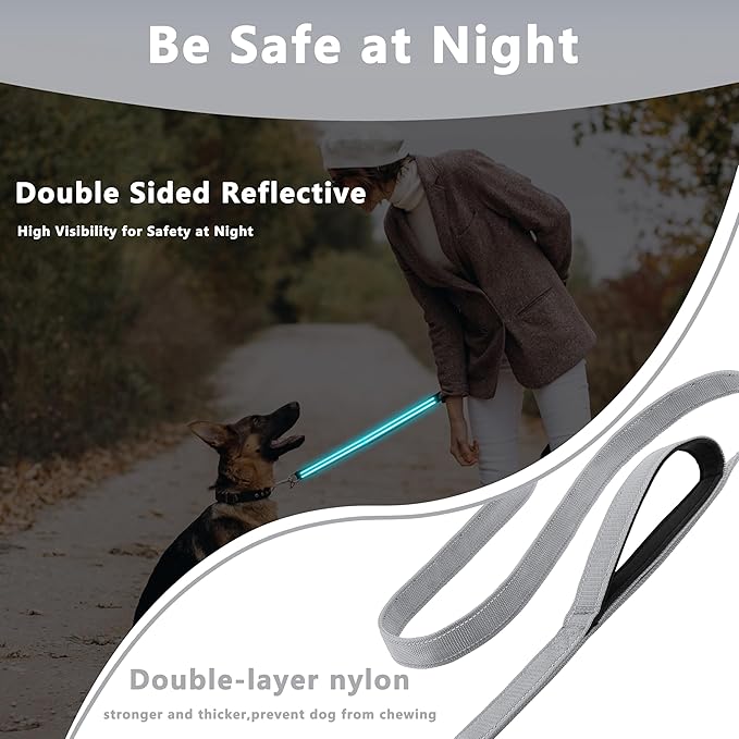 Dog Leash 4ft Long, Double Handle Dog Leash for Safety Control Training, Heavy Duty Dog Leads with Traffic Padded Handles, Reflective Leashes for Small Medium Large Dogs(4ft, Grey)