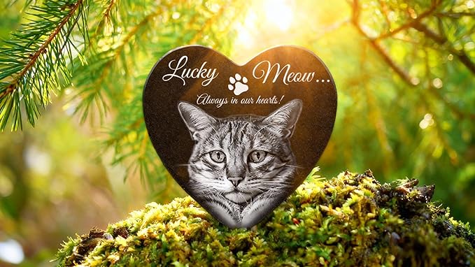 ADFSTONE 10" Heart Shaped Pet Memorial Stones Personalized Dog Remembrance Gifts, Customized Cat Picture Grieving Plaque, DIY Gravestone, Custom Sympathy Photo Gift, Animal Grave Markers