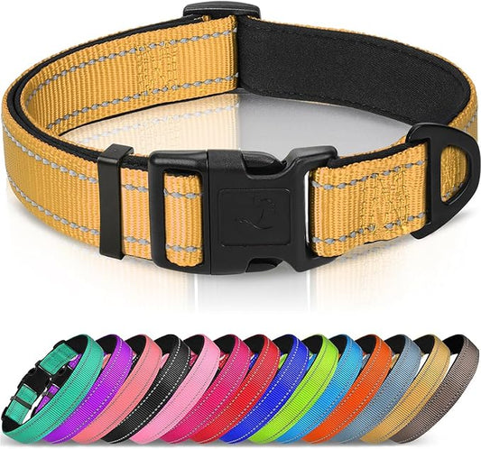 Joytale Reflective Dog Collar, Soft Neoprene Padded, Metal D-Ring, Nylon Pet Collar Adjustable for Puppy and Small Dogs, Khaki, XS