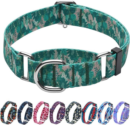 Hikiko Martingale Collar for Dogs with No Buckle Tropical Holiday Dog Collars for Medium Dogs,Green Leaves,M