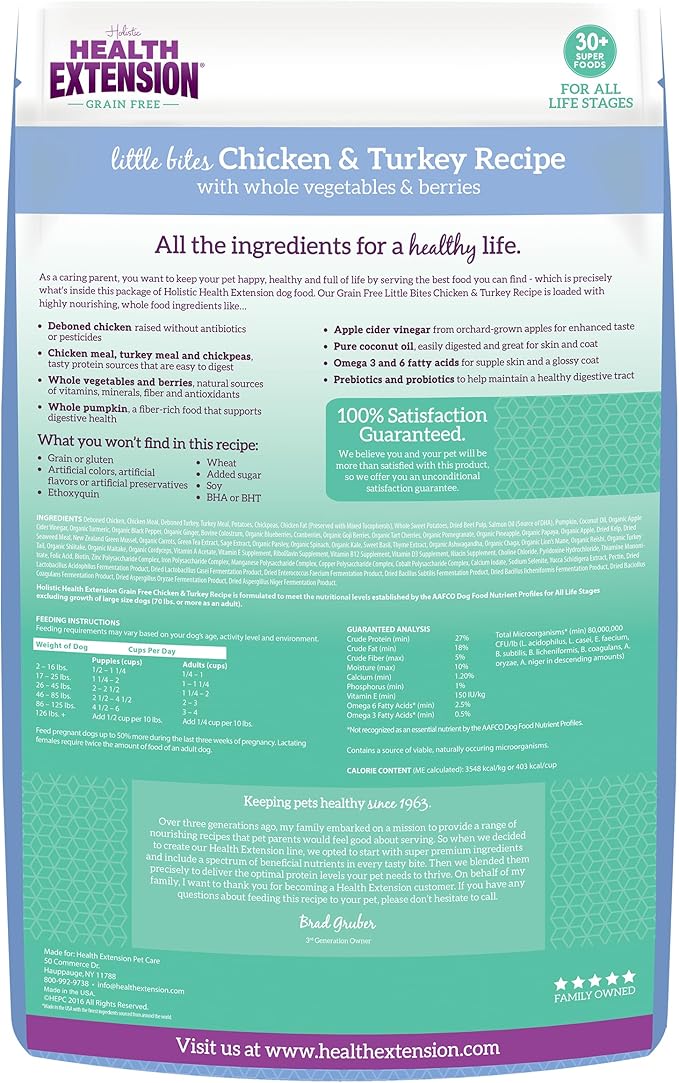 Health Extension Grain Free Chicken & Turkey Little Bites Small Kibble Formula with 30+ Superfoods and Probiotics for Teacups, Toys & Miniature Dogs (12 lb)