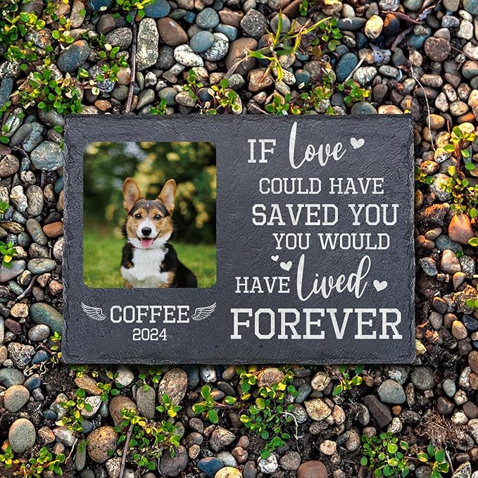 Personalized Dog & Cat Memorial Stone | Memorial Stone for Loss of Loved One | Custom Pet Grave Markers for Dogs or Cats Engraved with Pet's Name and Photo | Pet Loss Gifts for Dog or Cat Mom