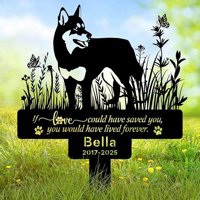Personalized Husky Dog Memorial Grave Marker with Name & Date, Custom Metal Loss of Dog Headstone Pet Husky Plaque Burial Stake for Outdoors Cemetery Yard, Husky Sympathy Gifts