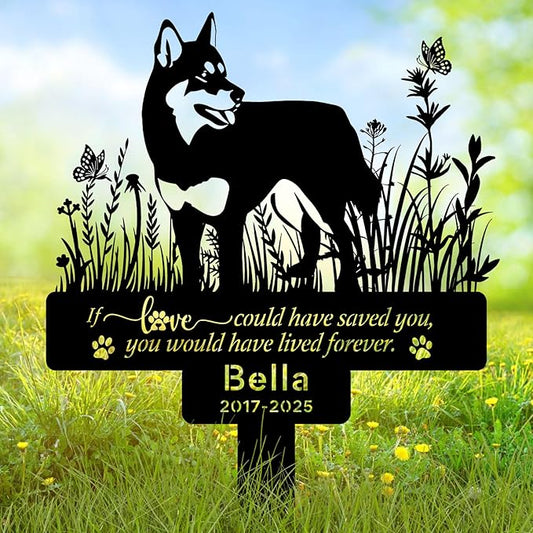Personalized Husky Dog Memorial Grave Marker with Name & Date, Custom Metal Loss of Dog Headstone Pet Husky Plaque Burial Stake for Outdoors Cemetery Yard, Husky Sympathy Gifts