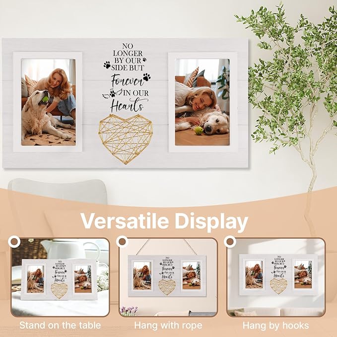 Dog Memorial Gifts for Loss of Dog, Pet Sympathy Gifts for Dogs Cats Owners Pet Memorial Frame for Loss of Dogs, White Pet Remembrance Frame for Double Picture 4×6 IN