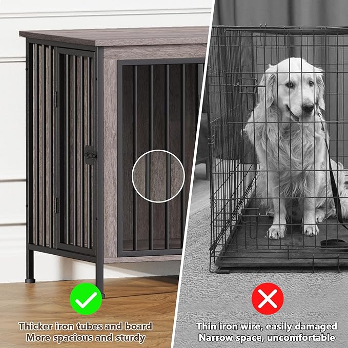 EasyCom Dog Crate Furniture for 1 or 2 Dogs, Heavy Duty Single/Double Dog Crates for Small/Medium/Large Dogs, Dog Kennel Furniture Indoor as TV Stand, Medium Size 63" L(20-35 Pounds), Oak Grey