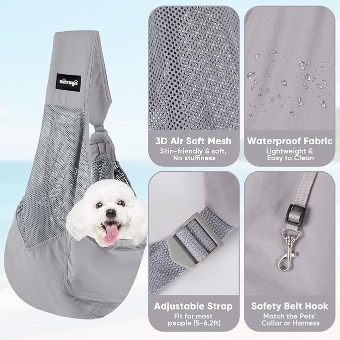 NATUYA Small Dog Sling Carrier - Lightweight & Cozy Breathable Mesh Pet Purse for Puppy Under 15 lbs - Zipper Pocket, Adjustable Strap for Hands-Free Travel Hiking Doggy Bag