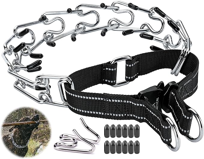 Dog Training Collar with Quick-Release Buckle, Adjustable Stainless Steel Collar for Small Medium Large Dogs (Black, M/L Neck Girth 14.5"-18.6")