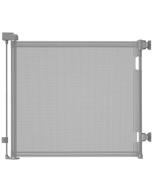 Retractable Baby Gate,Mesh Baby Gate or Mesh Dog Gate,33" Tall,Extends up to 55" Wide,Child Safety Gate for Doorways, Stairs, Hallways, Indoor/Outdoor（Grey,33"x55"