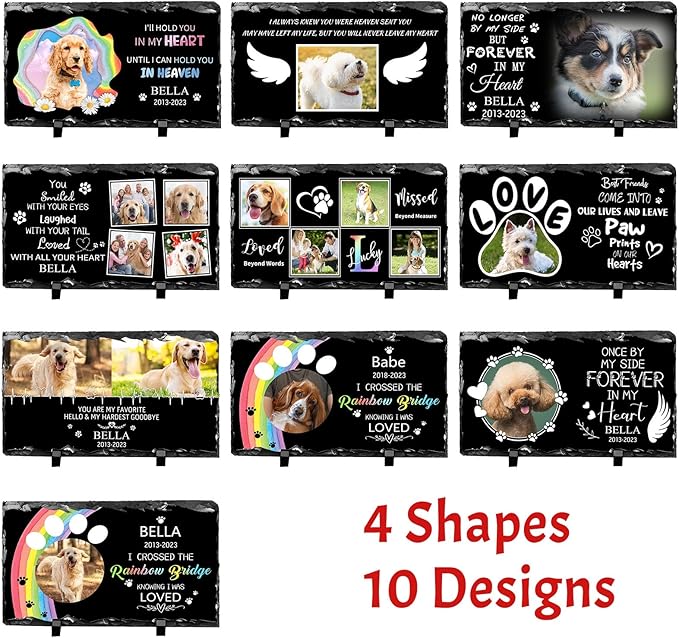 Pet Memorial Stones for Dogs Personalized Photo Rock Slate Rectangle Shape Customized Memorial Stone Gifts for Loss Dog Cat