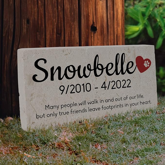 Personalized Pet Memorial Stone, 6x12 Custom Limestone Pet Grave Markers as Keepsake or Pet Remembrance, Thoughtful Pet Loss Gifts for Bereaved Pet Owners, Personalized Memorial Gifts (Snowbelle)