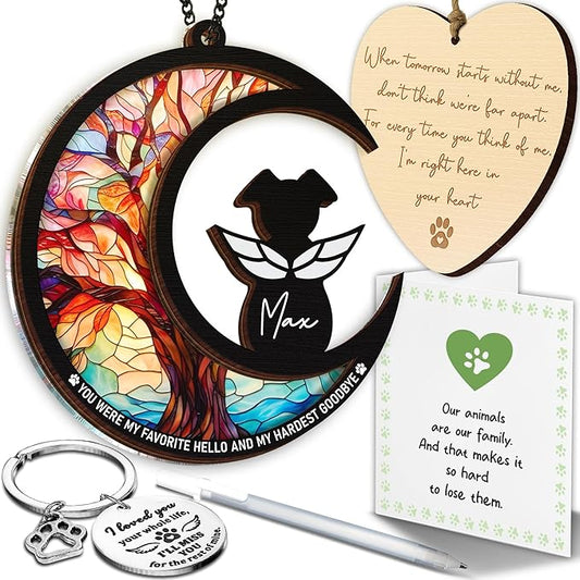 6" DIY Dog Memorial Suncatcher – 4-in-1 Pet Memorial Gifts for Dogs, Loss of Dogs Sympathy Gift | Rainbow Bridge Dog Remembrance Set with Ornament, Keychain & Sympathy Card PS190