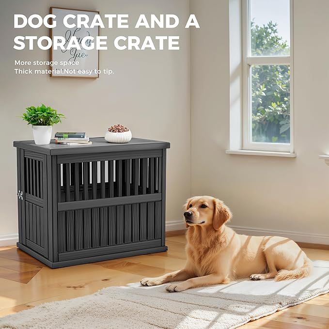 Durable Dog Crate Furniture with Lockable Door,Dog House Indoor for Small Medium Large Dogs (Black, Large)