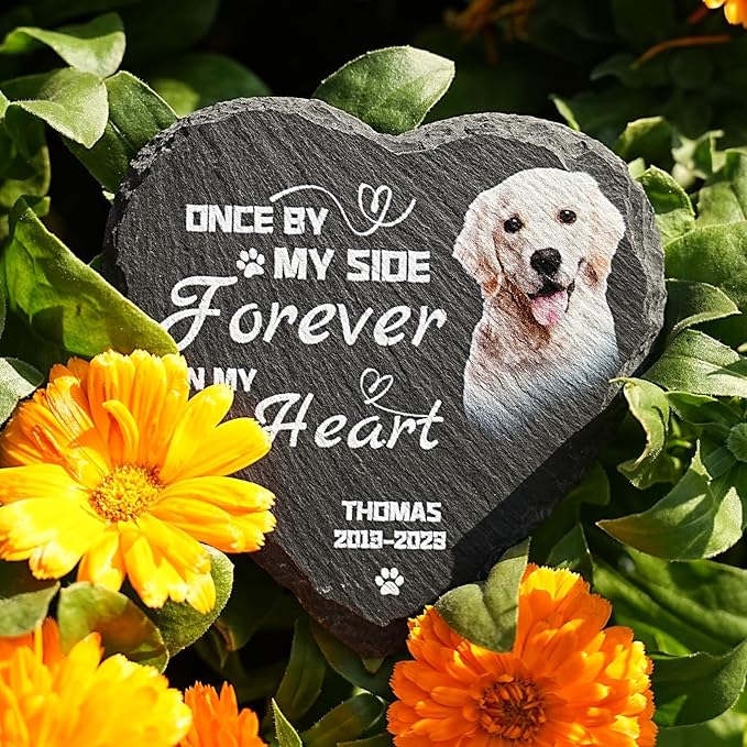 Dog Memorial Gifts for Loss of Dog, Personalized Pet Memorial Stone Plaque with Photo Name, Custom Pet Grave Headstone, Loss of Pet Sympathy Gift for Dog Cat Lovers