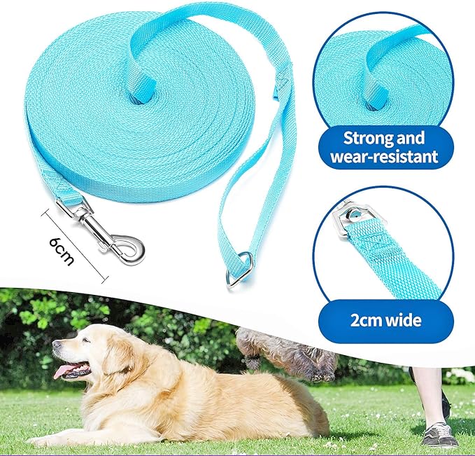 BAAPET 15/20/30/50/100 ft Long Dog Training Leash with Clickers for Small, Medium and Large Dogs or Cats (50 Feet, SkyBlue)