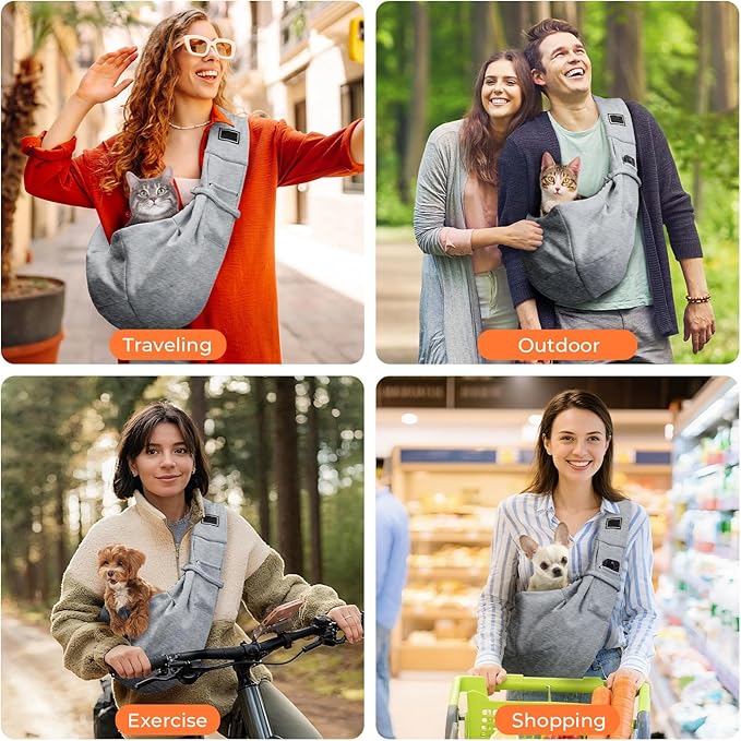 Sling Carrier for Small Pets, Hands Free Cat Sling, Reducing Back Neck Pain Anti-Anxiety Dog Front, Adjustable Soft Dog Carrying