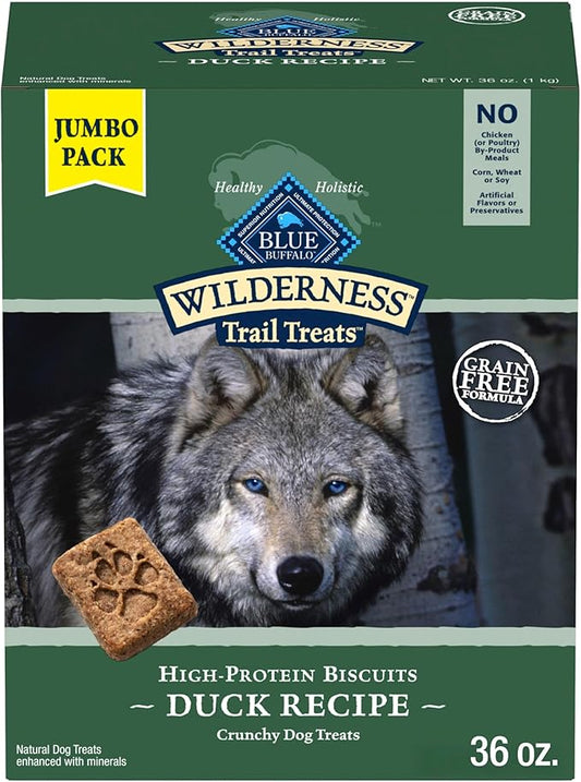 Blue Buffalo Wilderness Trail Treats High Protein Grain Free Dog Biscuits Crunchy Dog Treats, Duck Recipe, 36-oz Box