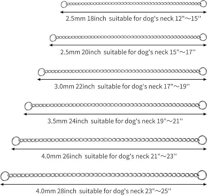Dog Choke Chain Collar, 304 Stainless Steel Training Martingale Collar,Slip Link Training Heavy Duty Dog Collar for XXS XS Small Medium Large Big XL Breed Dogs 26 in, 4.0 mm