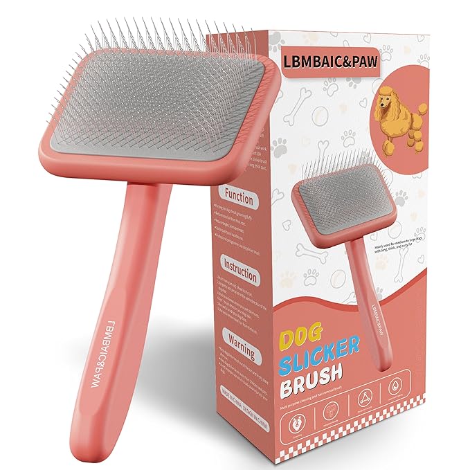 LBMBAIC Doodle Slicker Bursh With 25mm Long Soft Pin for Thick and Long Fur Medium and Large Size Dogs with 7.5INCHES Metal Grooming Comb for Dogs and Cats.