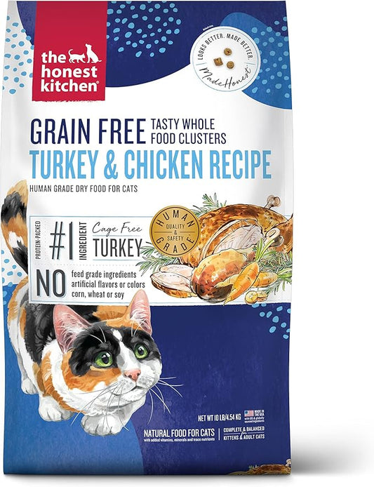 The Honest Kitchen Human Grade Whole Food Clusters Grain Free Turkey & Chicken Dry Cat Food, 10 lb Bag