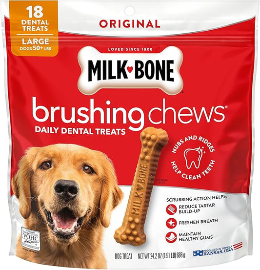 Milk-Bone Brushing Chews Original Chicken Flavor Daily Dental Dog Treats, Large, 24.2 Oz. Bag