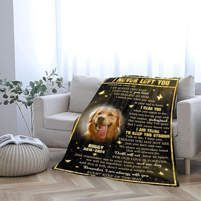 Personalized Dog Memorial Blanket with Photo:Made in USA,Custom Pet Memorial Gifts for Loss of Dog,Cat,Pet,Sympathy Bereavement for Loss of Lover