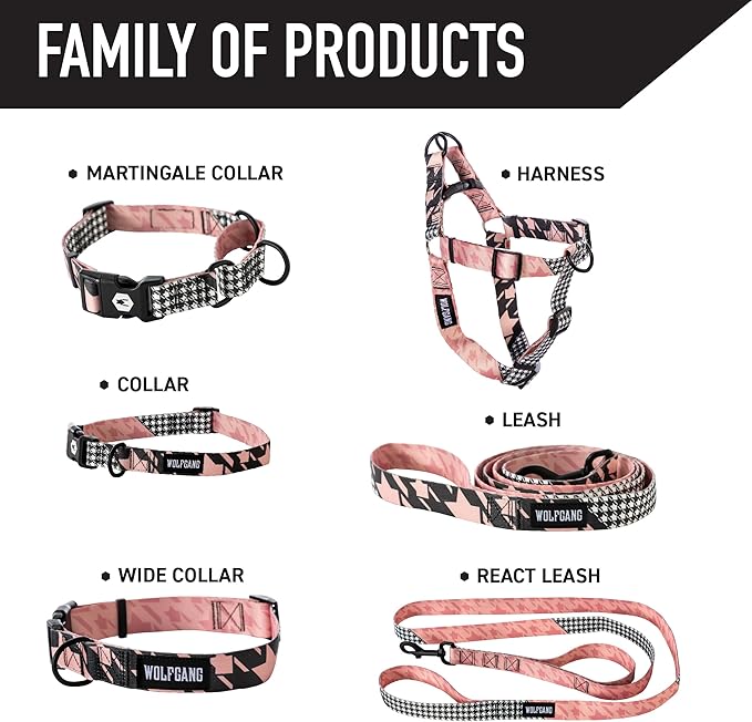 Wolfgang Heavy Duty Martingale Dog Collar with Quick Release Nylon Buckle for Walking & Training, HoundsPink Print, Small
