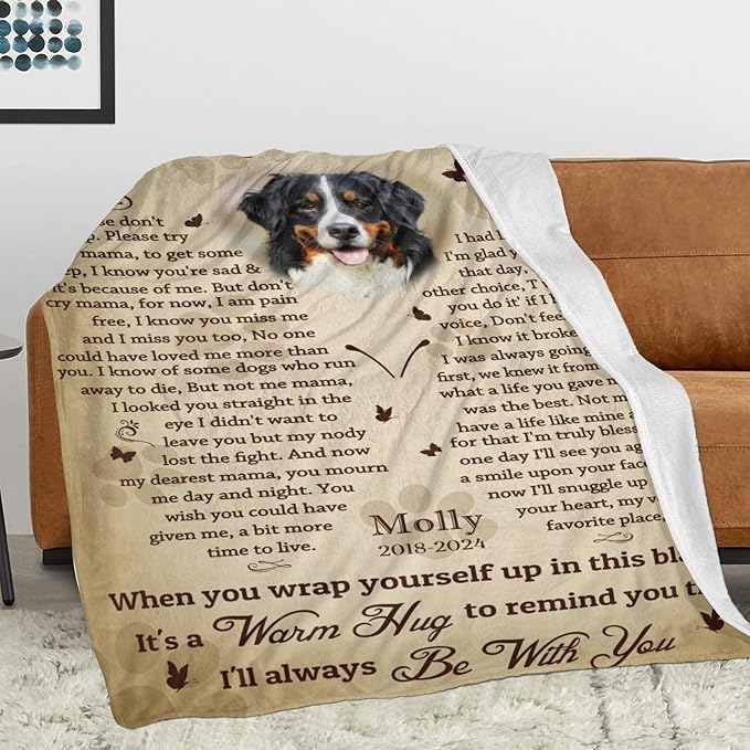 Personalized Dog Memorial Blanket with Photo:Made in USA,Custom Pet Memorial Gifts for Loss of Dog,Cat,Pet,Sympathy Bereavement for Loss of Pets