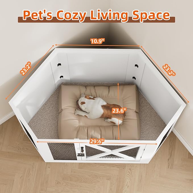 Xilingol Corner Dog Crate Furniture, Wooden Dog Kennel End Table with Mesh, Cage/House for Small Medium Large Dog, Decorative Pet Crate Indoor Use