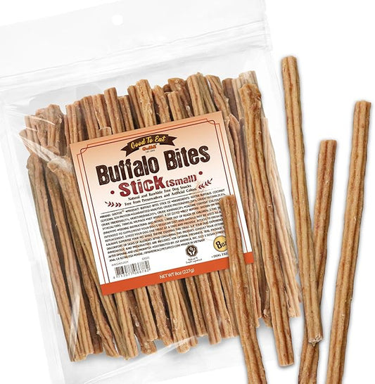 Gootoe Buffalo Dog Treats, Natural Low-Fat Chews for Training & Rewards, Limited Ingredient, Puppy Treats for Small Dogs & Puppies, Resealable Bag, Buffalo Bites Stick (Small), 8 oz