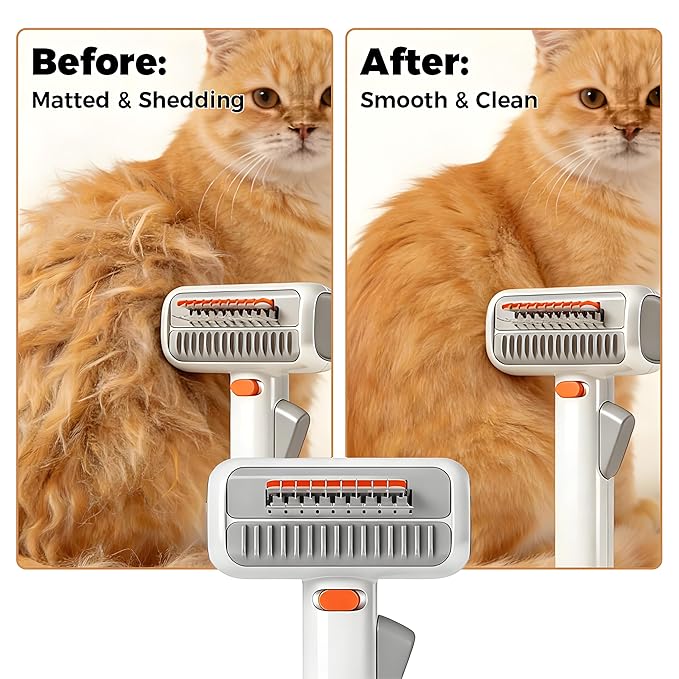 2-in-1 Self Detangling Grooming Comb for Dogs & Cats – Dematting Brush & Undercoat Rake for Long or Short Hair, Effortlessly Removes Mats, Tangles & Loose Fur for a Smooth, Healthy-Looking Coat