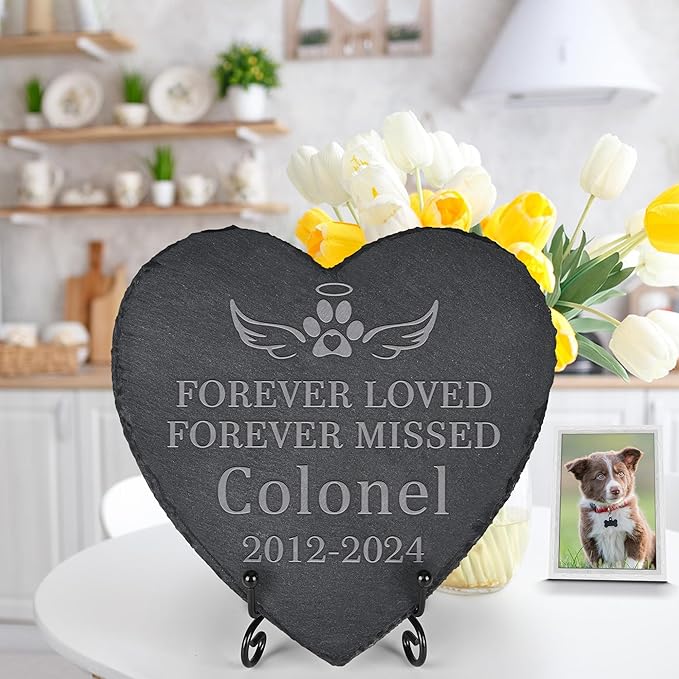 Pet Memorial Gifts, Pet Memorial Stone, Dog Memorial Gifts for Loss of Dog, Pet Remembrance Gift, In Memory of Dog Cat, Loss of Pet Sympathy Gift, Pet Loss Gifts - Forever Missed(Heart-shaped)