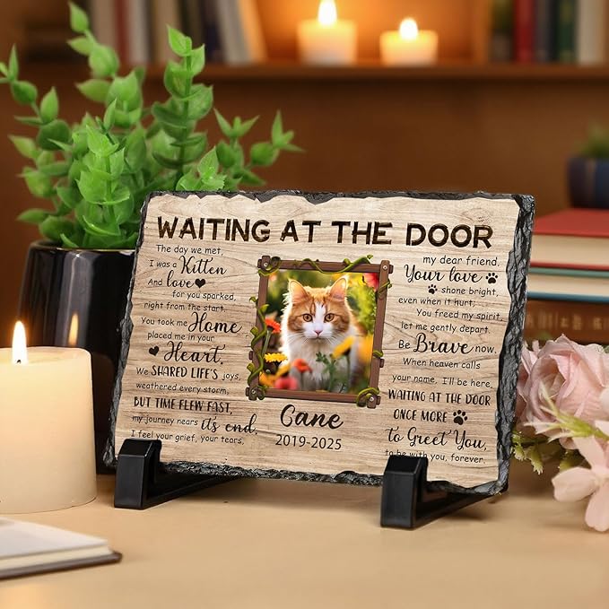 Ship Next Day, Customized Pet Memorial Stones for Dogs Cats Memorial Gifts for Loss of Dog Death Sympathy Gift with Photo Picture Name Date Personalized Pet Frame