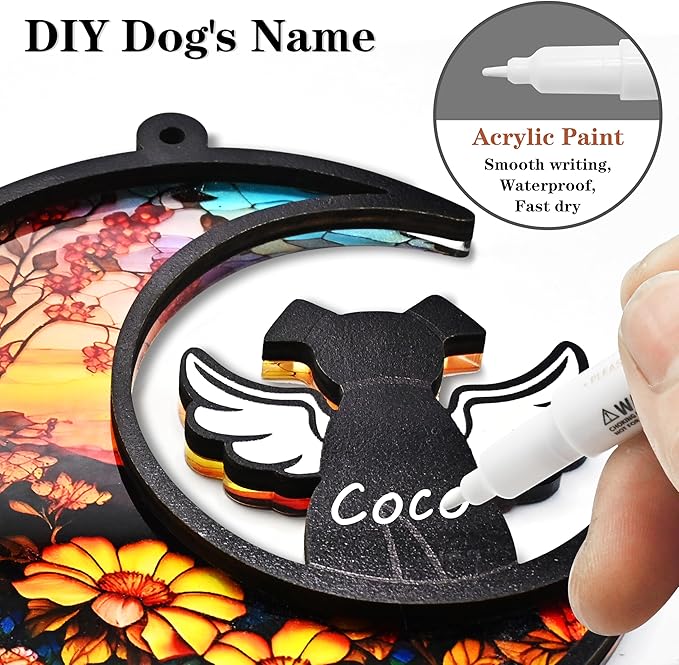DIY Dog Memorial Gifts for Loss of Dog, 2-Layer Dog Angel Memorial Suncatcher with Sympathy Card, Pet Memorial Gifts for Dogs, Pet Passing Away Remembrance Gift (Sunflower)