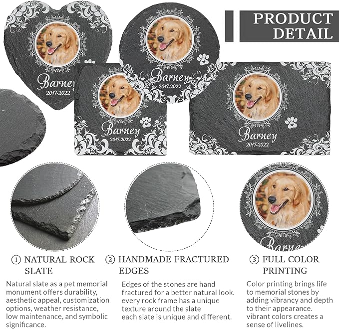 ubjva Dog Memorial Stone Dog Memorial Gifts for Loss of Dog Pet Garden Stone for Indoor Outdoor Lawn Backyard Cemetery Decorations - Style7(Color Printing)